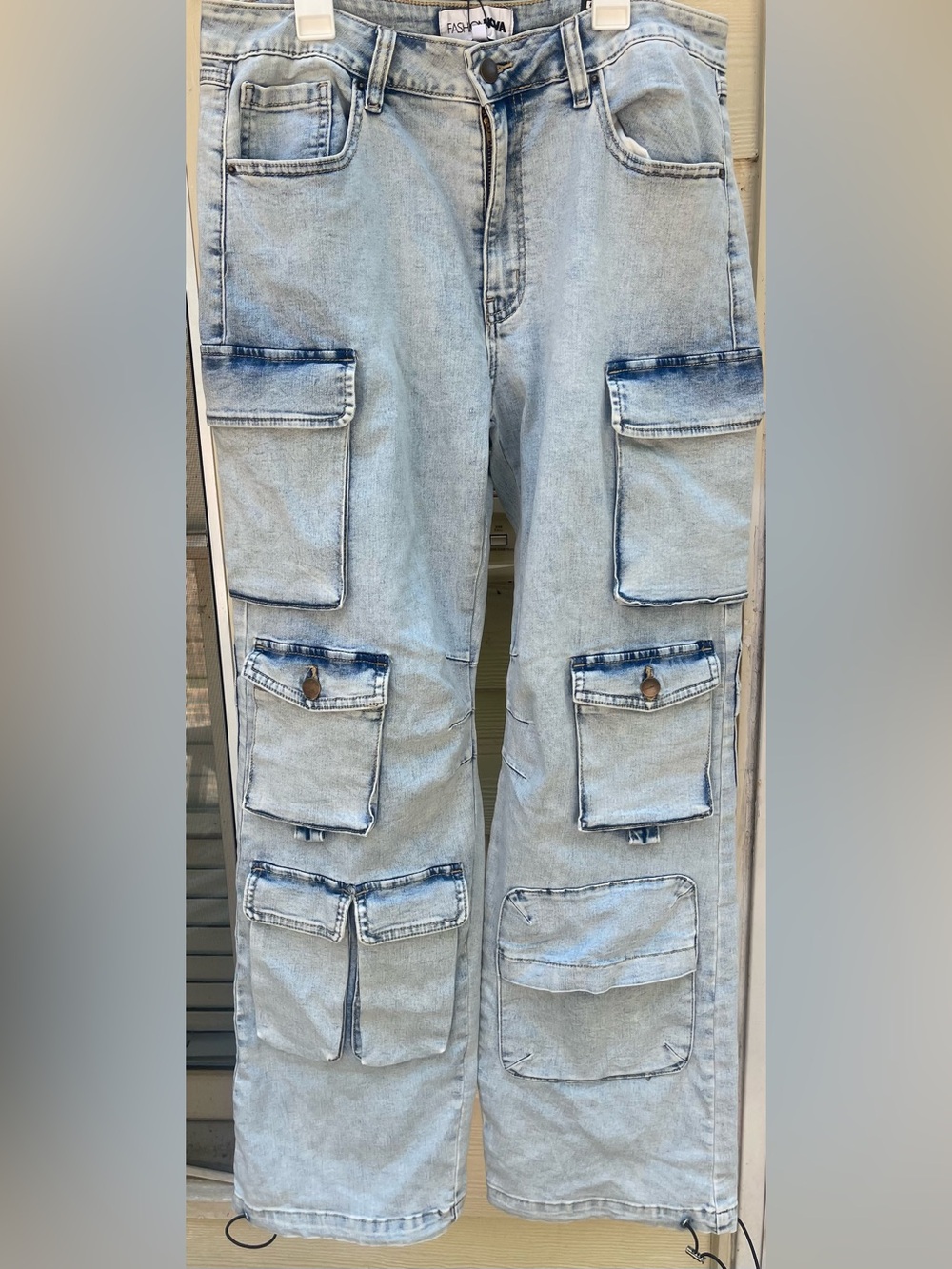 Fashion Nova Cargo Jeans Size 11 Fairfax High Rise Stretch Light Wash NWT